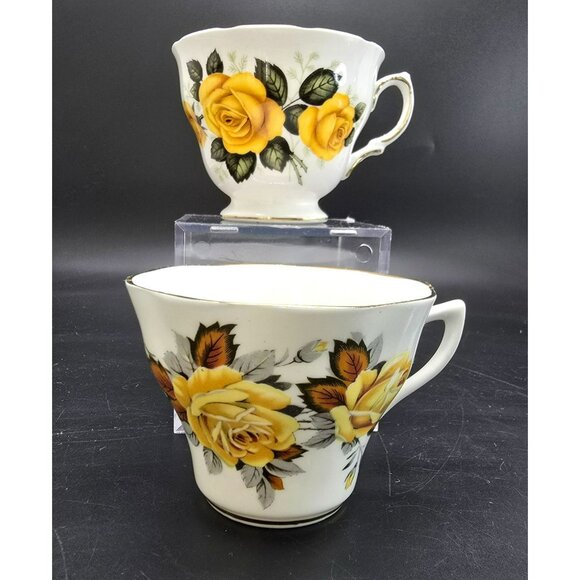 Vintage Yellow Rose Bone China Teacups Set Of 2 Royal Vale and Rosina JJ4093 - Picture 3 of 12